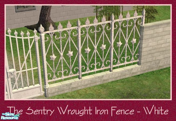 Sims 2 — The Sentry Add-Ons - Fence Wrought Iron White by Spaik — This fence, made of a low brick wall and wrought iron,