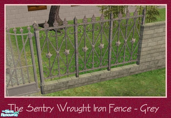 Sims 2 — The Sentry Add-Ons - Fence Wrought Iron Grey by Spaik — This fence, made of a low brick wall and wrought iron,