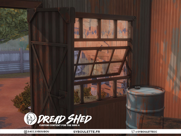 Sims 4 — Dread Shed - Metal door open by Syboubou — Dread Shed is a cc set made to build the perfect abandoned (or