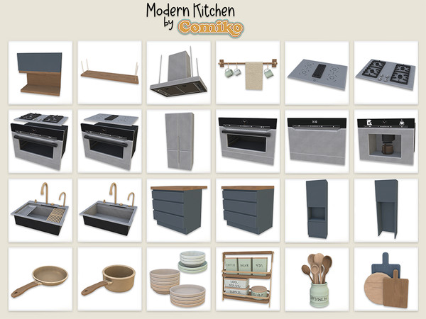 Sims 4 — Comiko Modern Kitchen Shelf Middle Short | Kitchen Room by Comiko — Part 5 - Modern Kitchen Set is base game