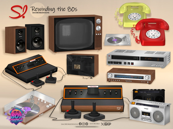 Sims 4 — Rewinding the 80s - Electronics by SIMcredible! — Oh the 80s... the time when electronics were all wired and the