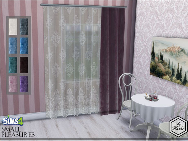 Sims 4 — Curtains by Marko_An — Sheer tulle and velvet curtains. New mesh. Has a right and left side.