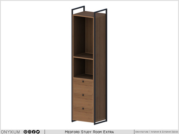 Sims 4 — Medford Shelf Three-Tier With Three Drawers by Onyxium — Onyxium@TSR Design Workshop Study Room Collection -