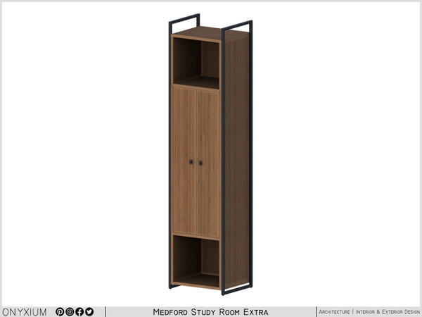 Sims 4 — Medford Shelf Three-Tier With Double Doors by Onyxium — Onyxium@TSR Design Workshop Study Room Collection -