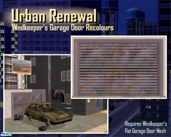 Sims 2 — Rusted Metal Garage Door by Cyclonesue — A RECOLOUR of Windkeeper's flat garage door (mesh required - see link).