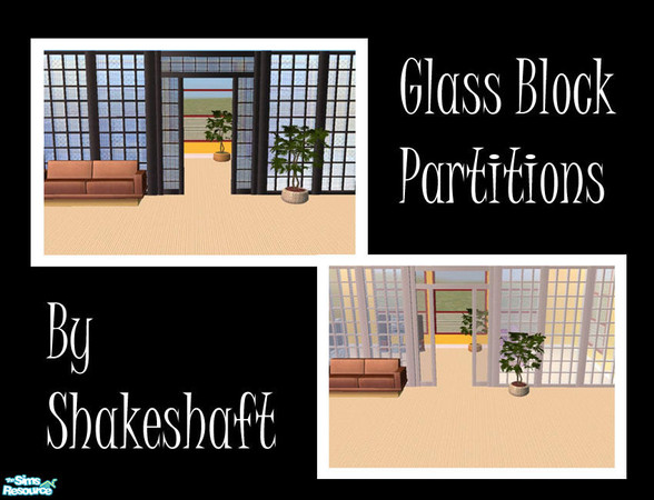 Sims 2 — Glass Block Partitions by Shakeshaft — A set of two more glass partition fences, one in black with a glass block