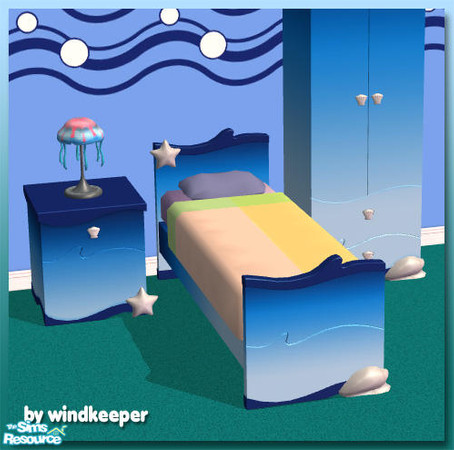 Sims 2 — Aquatic bed by Windkeeper — New single bed mesh that matches Family Fun Stuff aquatic objects. Linked to FFS