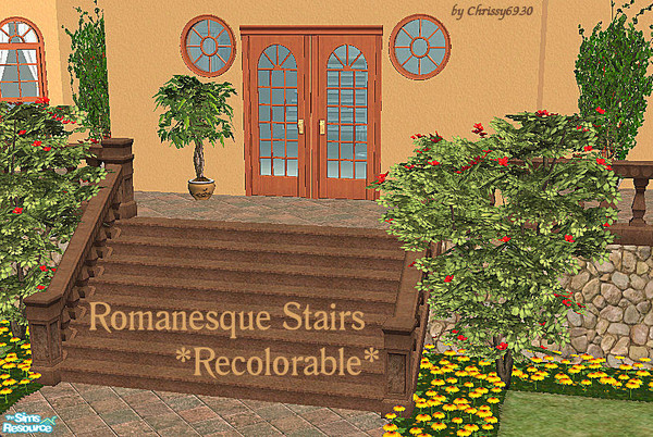 Sims 2 — Romanesque Stairs *Recolorable* by chrissy6930 — Matching modular stairs, rails and posts for the Romanesque