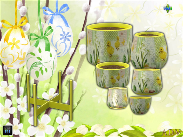 Sims 4 — ADV_Mabra_s4EasterSet07_plantpotv1 by MABRA2 — A set of plantpots in 6 sizes and a plantpot stand