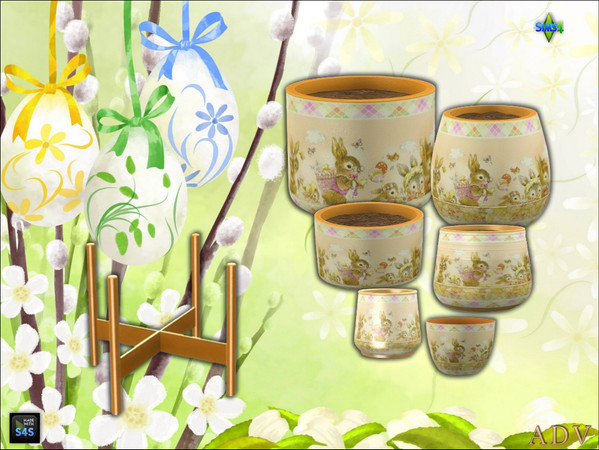 Sims 4 — ADV_Mabra_s4EasterSet09_plantpotv3 by MABRA2 — A set of plantpots in 6 sizes and a plantpot stand