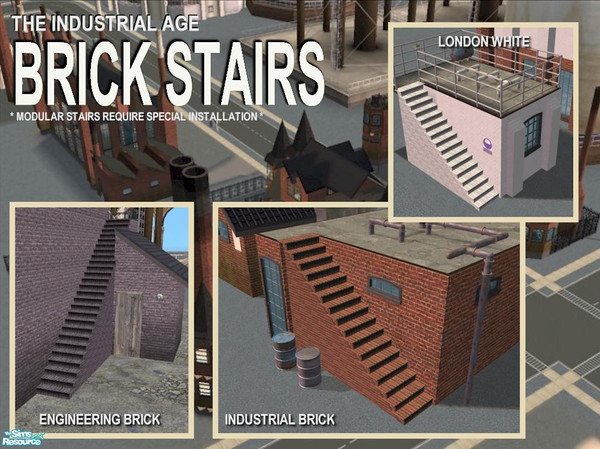 Sims 2 — Industrial Brick Stairs by Cyclonesue — Three types of brick steps for your industrial lots. IMPORTANT! Read the