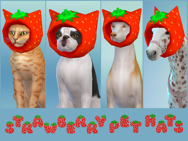 Sims 4 — strawberryhatbigdog by Lala_Sara — Strawberry hats for all pets: cats, dogs and horses.