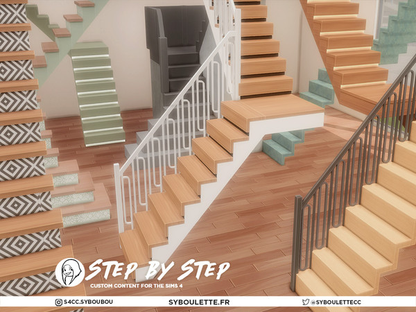 Sims 4 — Wood Contrast Stairs by Syboubou — The Royalty and Legacy DLC brought a fun new flared style to stairs, so I