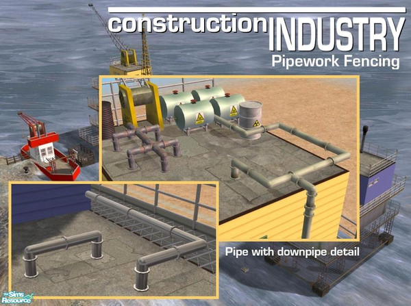 Sims 2 — Shiny Aluminium Pipe (with down-pipe) by Cyclonesue — Two fence designs (one with descending pipe to the ground;