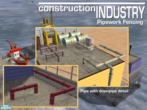 Sims 2 — Radiator Red Pipe Fence (with down-pipe) by Cyclonesue — Two fence designs (one with descending pipe to the