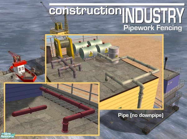 Sims 2 — Radiator Red Pipe Fence by Cyclonesue — Two fence designs (one with descending pipe to the ground; the other