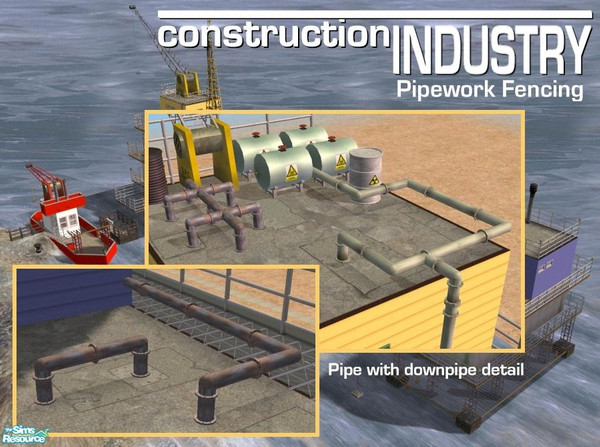 Sims 2 — Rusting Pipe Fence (with down-pipe) by Cyclonesue — Two fence designs (one with descending pipe to the ground;