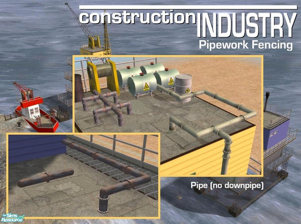 Sims 2 — Rusting Pipe Fence by Cyclonesue — Two fence designs (one with descending pipe to the ground; the other without)