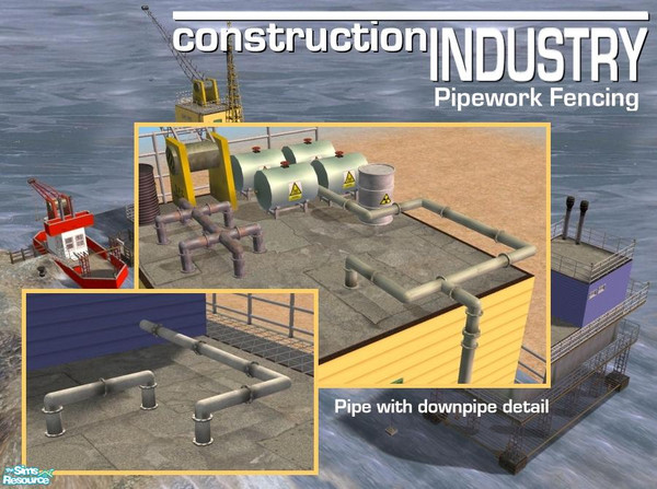 Sims 2 — White Pipe Fence (with down-pipe) by Cyclonesue — Two fence designs (one with descending pipe to the ground; the