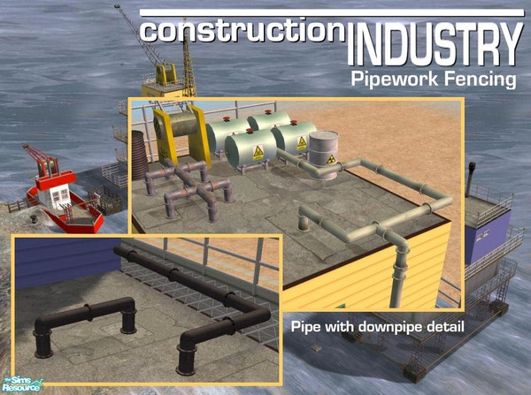 Sims 2 — Black Pipe Fence (with down-pipe) by Cyclonesue — Two fence designs (one with descending pipe to the ground; the
