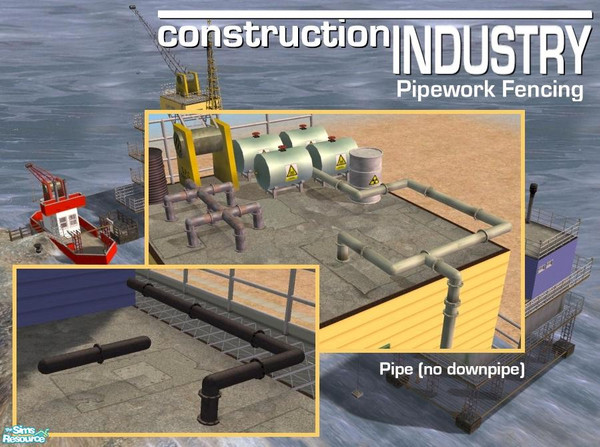 Sims 2 — Black Pipe Fence by Cyclonesue — Two fence designs (one with descending pipe to the ground; the other without)