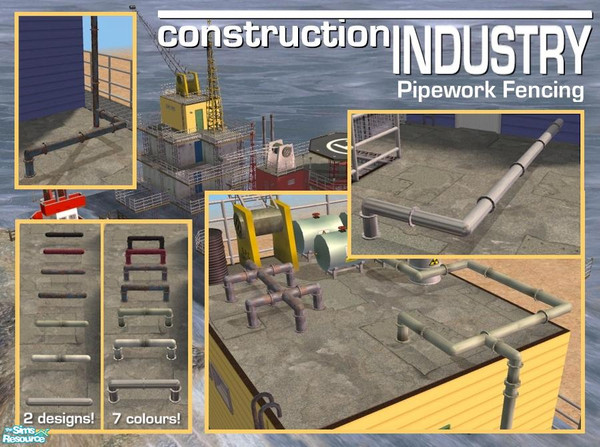 Sims 2 — Pipework Fencing by Cyclonesue — Two fence designs (one with descending pipe to the ground; the other without)