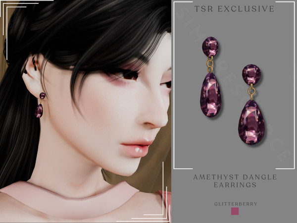 Sims 4 — Amethyst Dangle Earrings by Glitterberryfly — Amethyst Dangle Earrings set in gold