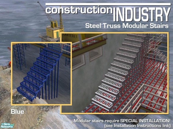 Sims 2 — Steel Truss Modular Stairs - Blue by Cyclonesue — These stairs require special installation - so please read the