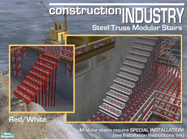 Sims 2 — Steel Truss Modular Stairs - Red & White by Cyclonesue — These stairs require special installation - so