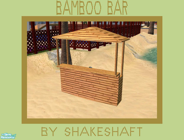 Sims 2 — Bamboo Bar by Shakeshaft — A Set for the Beach all in Bamboo, set includes Bar, Tables Chairs and Stools and