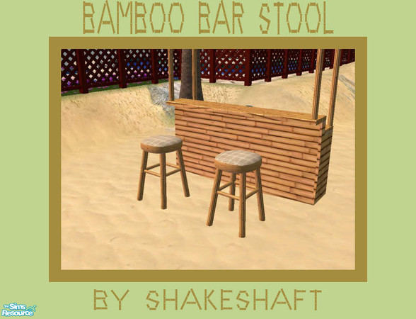 Sims 2 — Bamboo Bar Stool by Shakeshaft — A Set for the Beach all in Bamboo, set includes Bar, Tables Chairs and Stools