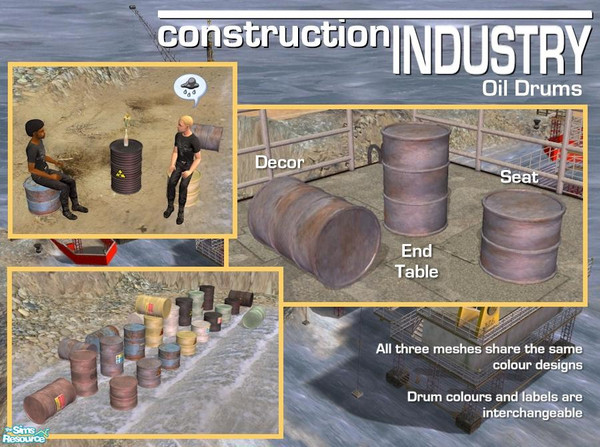 Sims 2 — Oil Drums by Cyclonesue — Add a touch of gritty industry to your lots with an oil drum \'end table\', matching