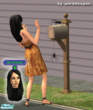 Sims 2 — Mailbox Spiders - Interactive by Windkeeper — Decorative Black Widow spider with new interaction. Place on a