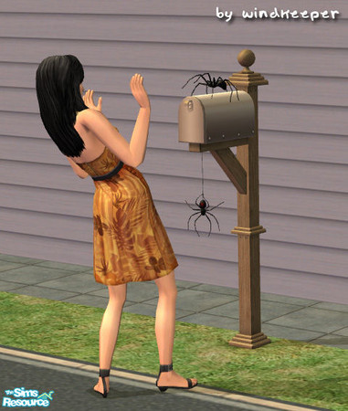 Sims 2 — Mailbox Spiders - Decorative by Windkeeper — Decorative Black Widow spiders. Place on a mailbox.