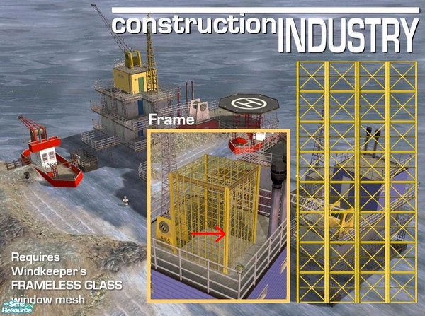 Sims 2 — Steel Truss Windows (Yellow Frame) by Cyclonesue — Steel truss walls (using Windkeeper's Frameless Glass window)
