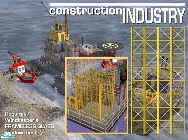 Sims 2 — Steel Truss Windows (Yellow Glass) by Cyclonesue — Steel truss walls (using Windkeeper's Frameless Glass window)