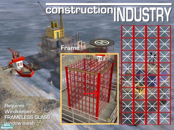 Sims 2 — Steel Truss Windows (Red/White Frame) by Cyclonesue — Steel truss walls (using Windkeeper's Frameless Glass