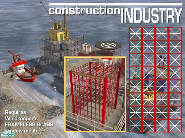Sims 2 — Steel Truss Windows (Red/White Glass) by Cyclonesue — Steel truss walls (using Windkeeper's Frameless Glass
