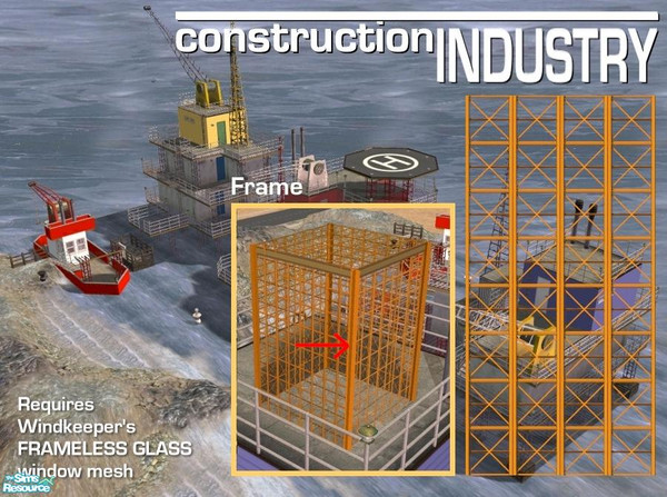 Sims 2 — Steel Truss Windows (Orange Frame) by Cyclonesue — Steel truss walls (using Windkeeper's Frameless Glass window)