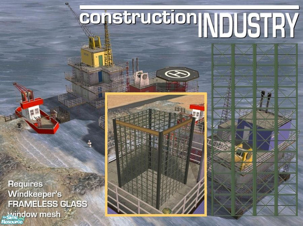 Sims 2 — Steel Truss Windows (Green Glass) by Cyclonesue — Steel truss walls (using Windkeeper's Frameless Glass window)
