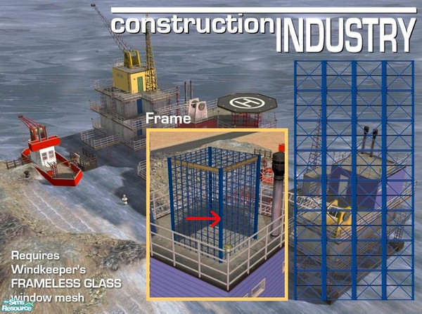 Sims 2 — Steel Truss Windows (Blue Frame) by Cyclonesue — Steel truss walls (using Windkeeper's Frameless Glass window)