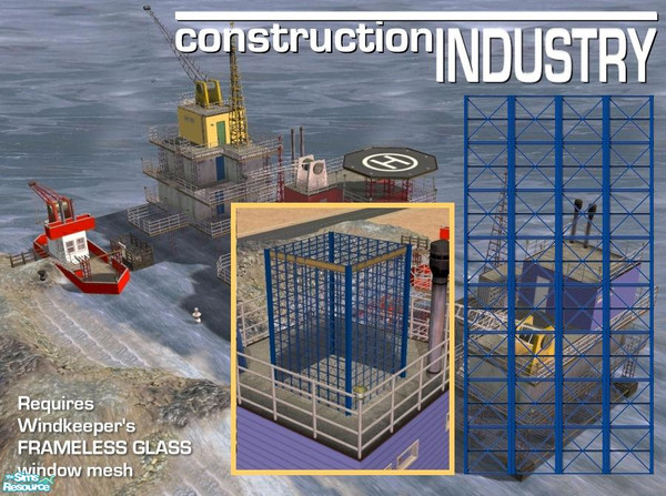 Sims 2 — Steel Truss Windows (Blue Glass) by Cyclonesue — Steel truss walls (using Windkeeper's Frameless Glass window)