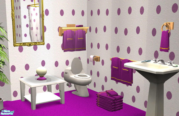Sims 2 — Towel Purple Rack Shelf - #320433 by DOT — Towel Purple Rack Shelf. DOTs Cove, dotted with towels. Sims 2 by DOT