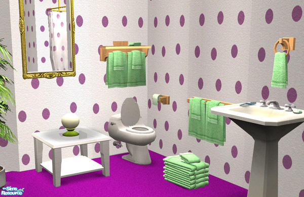 Sims 2 — Towel Green Rack Shelf - #320433 by DOT — Towel Green Rack Shelf. DOTs Cove, dotted with towels. Sims 2 by DOT