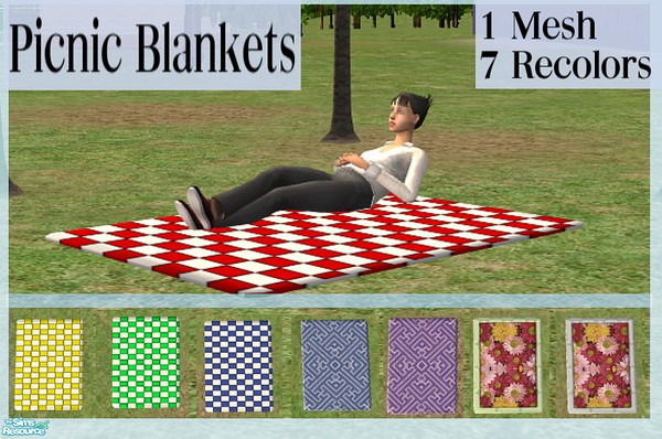 Sims 2 — Picnic Blankets by NewSimSimGirl — Bed lowered to the ground and reshaped into a picnic blanket. Retains all bed