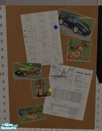 Sims 2 — A Guy's Garage - Pin Ups MESH by Simaddict99 — pins for displaying on pin/cork board. comes with various sports