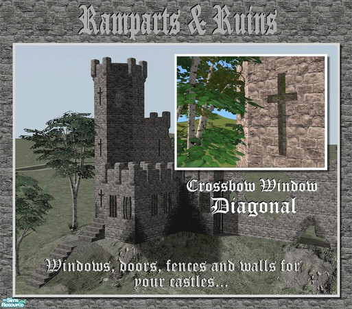 Sims 2 — Crossbow window (diagonal) by Cyclonesue — Diagonal version of the crossbow window. Don't forget to download the