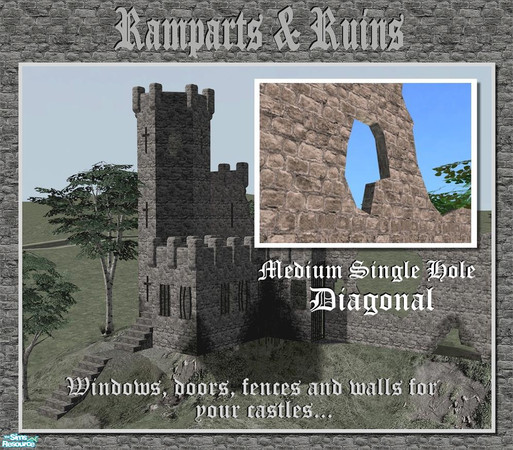 Sims 2 — Medium hole shaped window (diagonal) by Cyclonesue — Diagonal version of a hole in the wall for your castles and