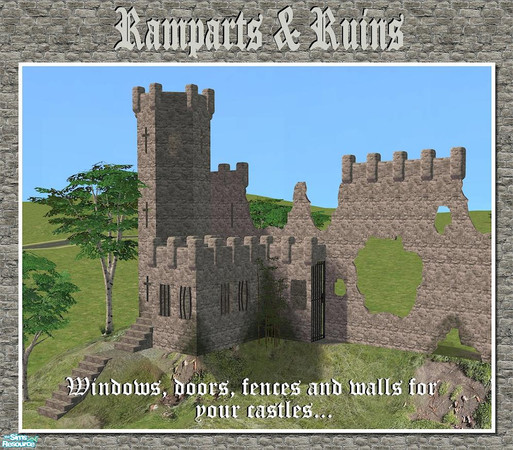 Sims 2 — Ramparts and Ruins by Cyclonesue — Windows, doors, walls, floors and extras to create castle ramparts and ruins.