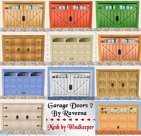 Sims 2 — Garage Doors 2 by Raveena — A collection of garage doors based on Windkeeper's 'flat garage door' mesh. Link for